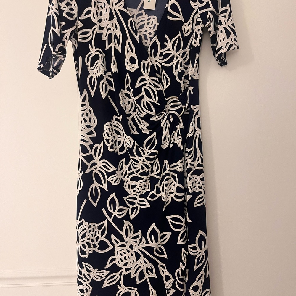 Elegant Black and White Floral Wrap Dress